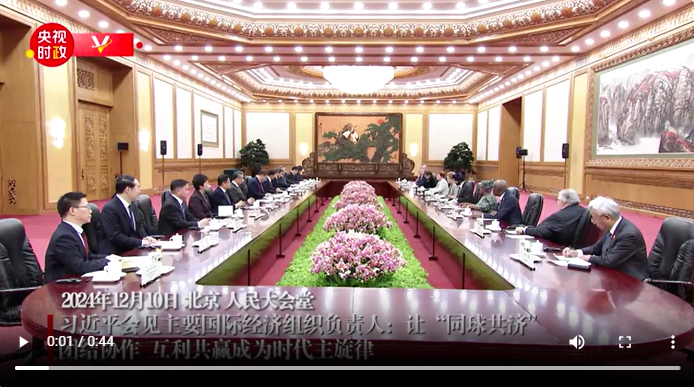 独家视频丨习近平会见主要国际经济组织负责人：让“同球共济” 团结协作 互利共赢成为时代主旋律